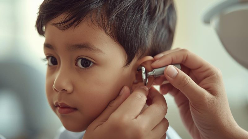 seorang anak diperiksa dokter THT 